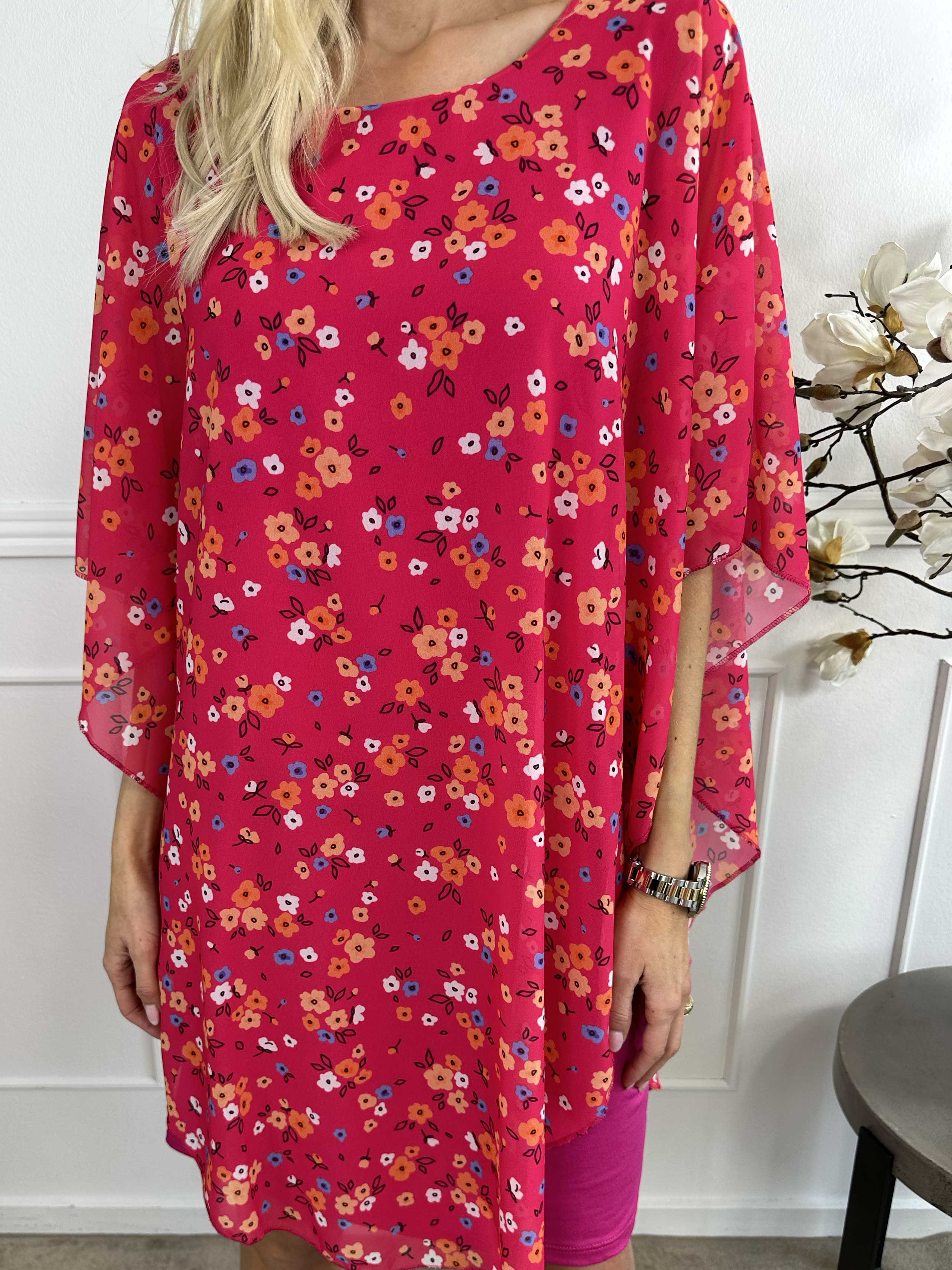 Kenya Small Flower - Tunikaklänning i chiffong med blommönster